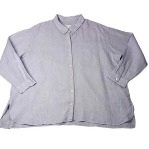 J. Jill Shirt Womens 2X Purple Linen Button Front 3/4 Sleeve Tunic Top